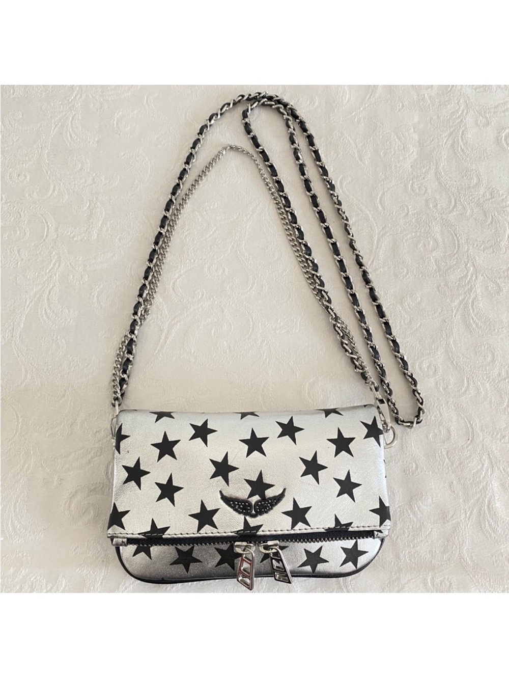 Zadig & Voltaire Rock Star Print Crossbody Bag In Silver